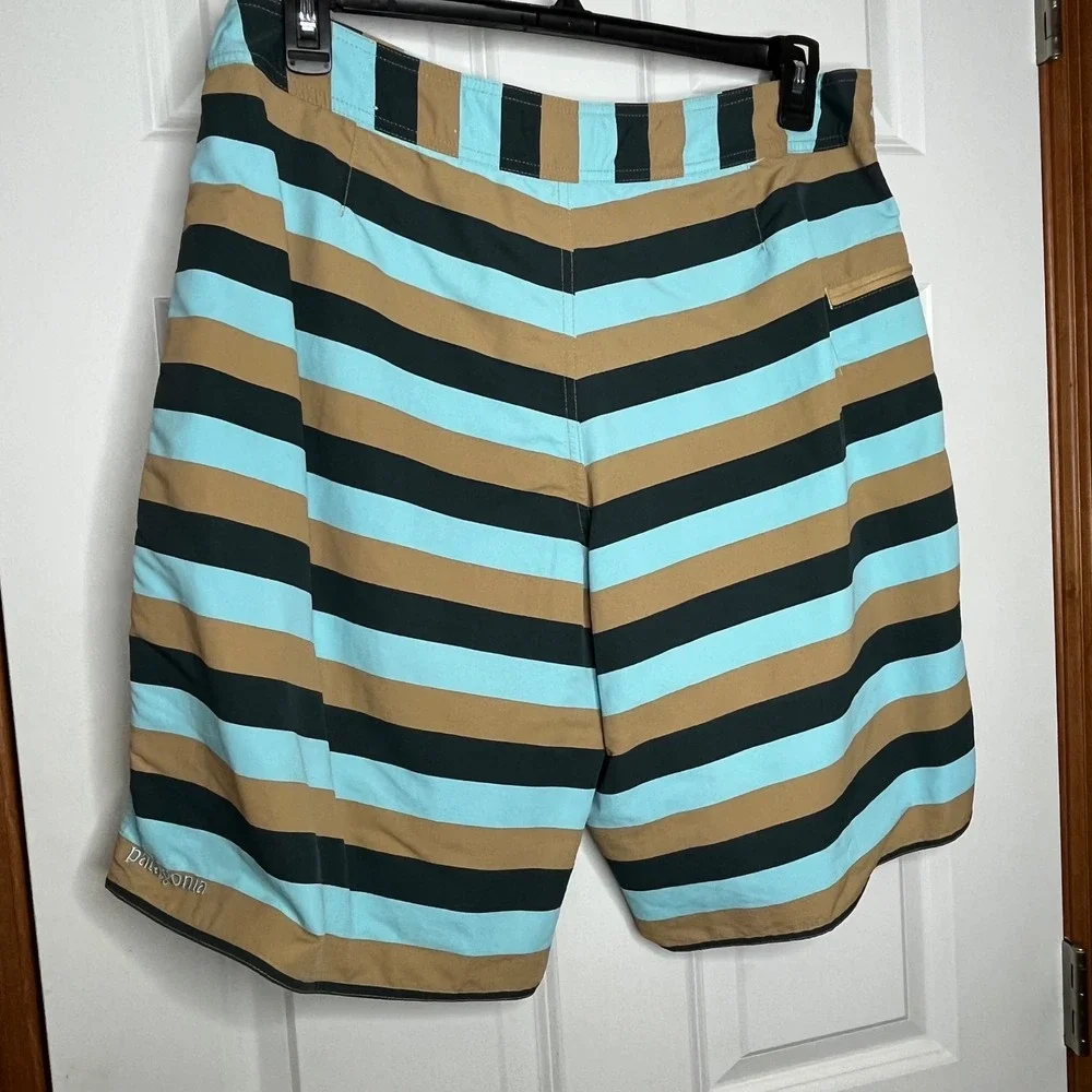 Patagonia Men Size 38 Wavefarer Board Shorts Striped Blue‎ Brown